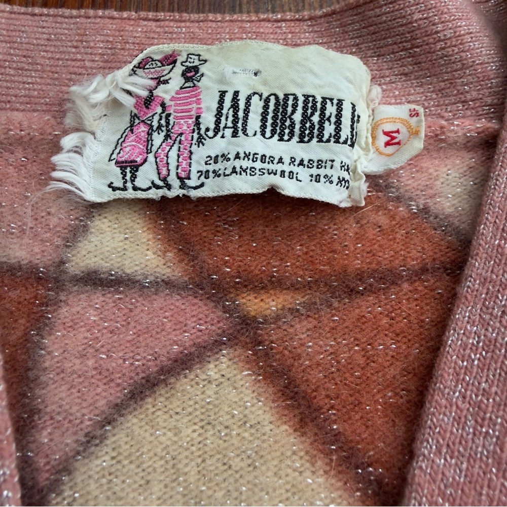 Rare vtg 60s Jacob Belle angora rabbit hair & lambswool metallic knit cardigan - Picture 6 of 11